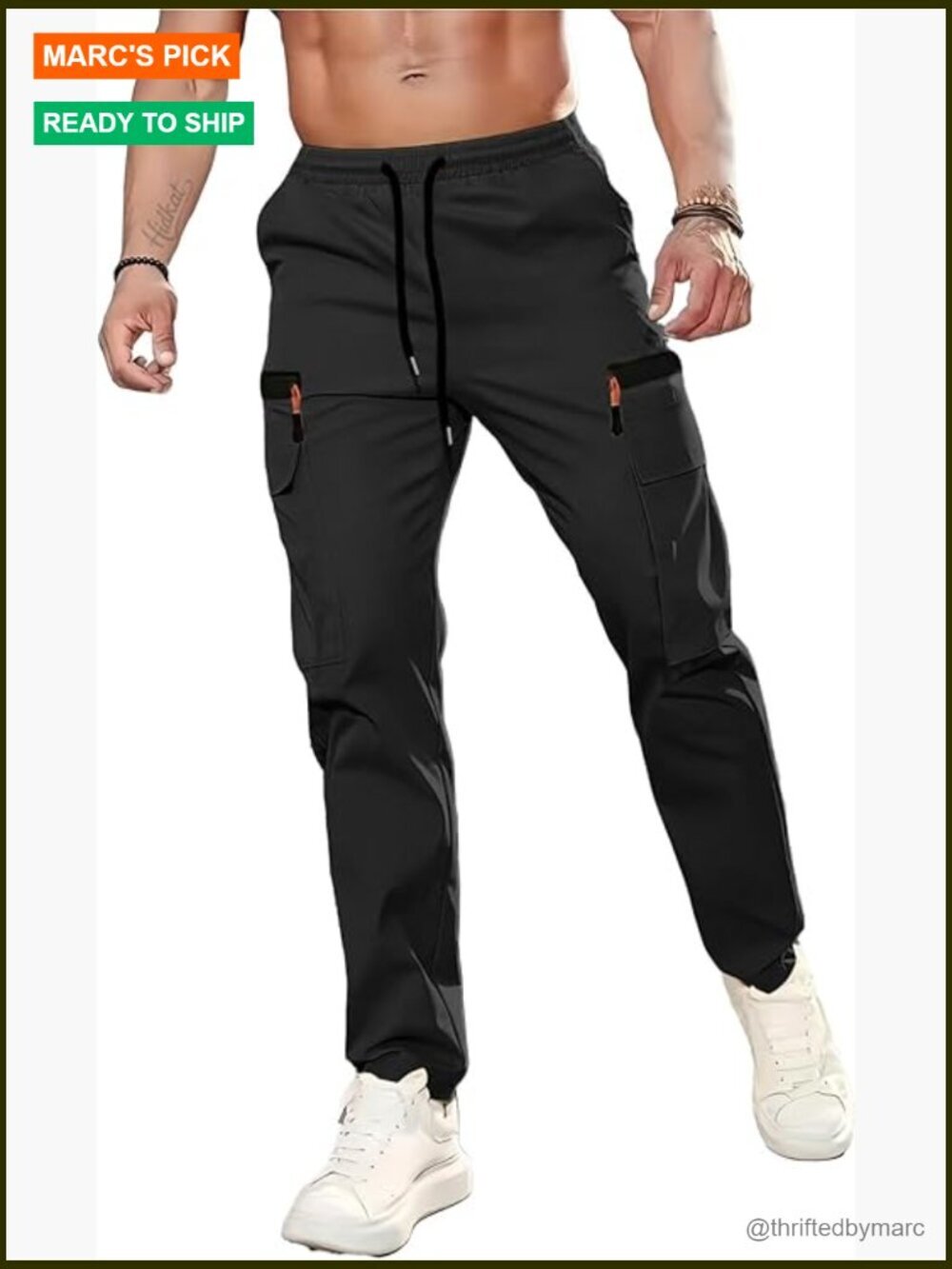 Men's Lightweight Quick Dry Hiking Cargo Pants Joggers Elastic Waist